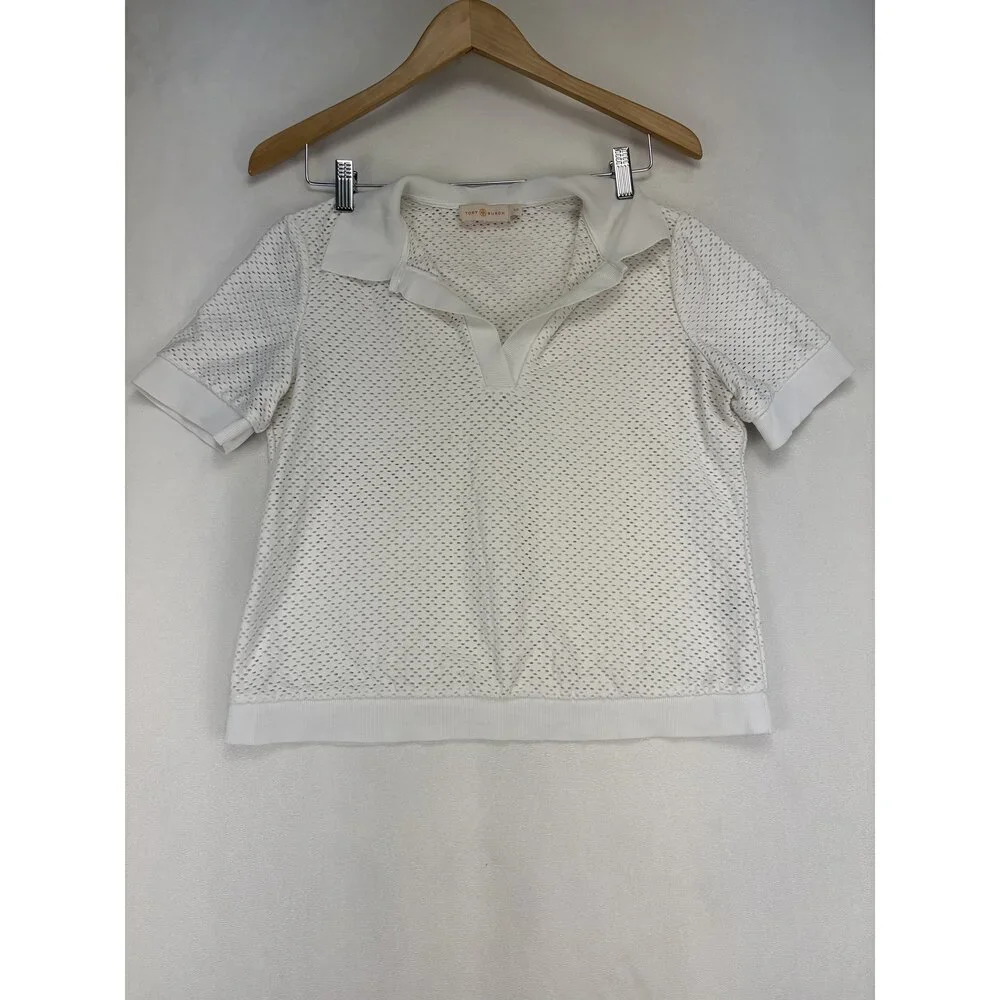 Tory Burch Perforated Knit Polo‎ Top Sz S
